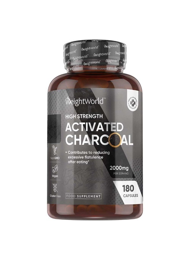 فحم نشط 2000 ملغ – يدعم صحة الجهاز الهضمي وإزالة السموم، 180 كبسولة - Image 1