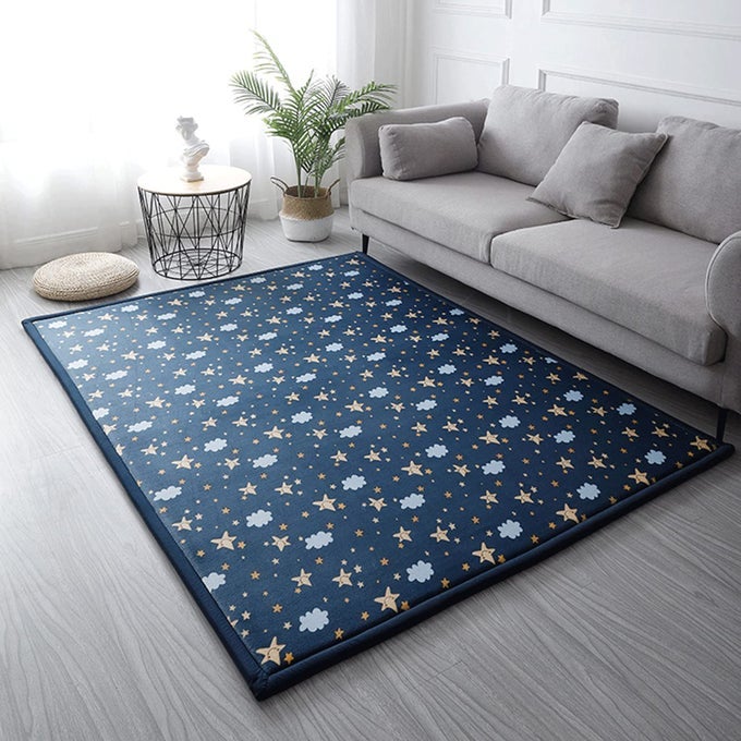 CORAL VELVET AREA RUG 1 THICK MEMORY FOAM BABY PLAY MAT WASHABLE TODDLER CARPET HOME DECOR FOR LIVING ROOM NURSERY KIDS BEDROOM STARRY BLUE 43X63