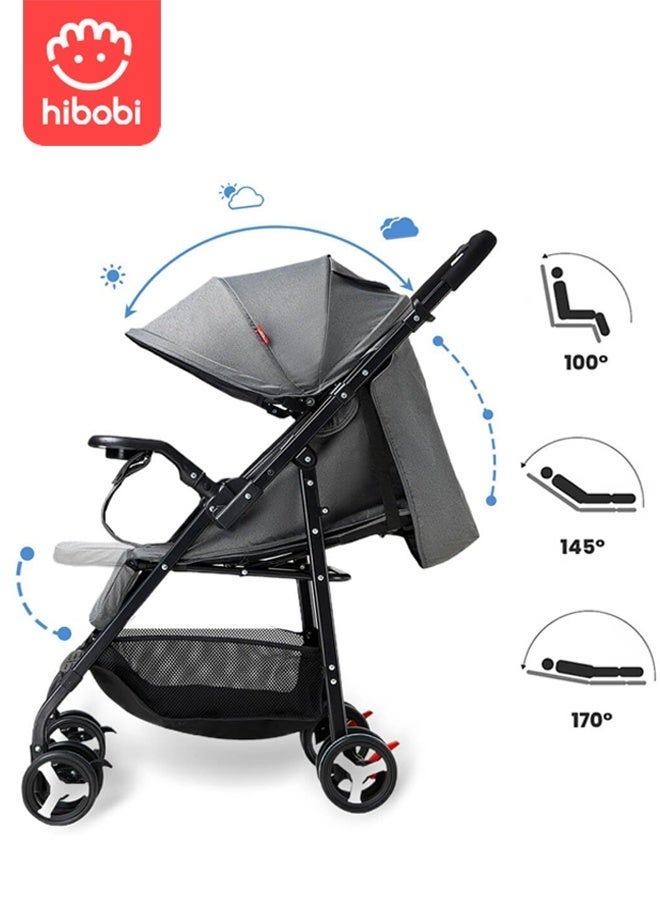 هيبوبي عربة أطفال متعددة الوظائف قابلة للطي باتجاهين، مع وضعية أمامية وخلفية قابلة للتعديل، مزودة بطاولة طعام، زاوية قابلة للتعديل، تصميم يسمح بالجلوس أو الاستلقاء - Image 3