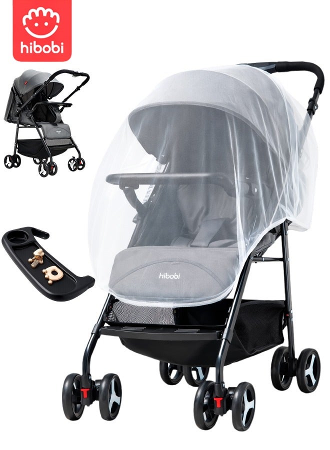 هيبوبي عربة أطفال متعددة الوظائف قابلة للطي باتجاهين، مع وضعية أمامية وخلفية قابلة للتعديل، مزودة بطاولة طعام، زاوية قابلة للتعديل، تصميم يسمح بالجلوس أو الاستلقاء - Image 1