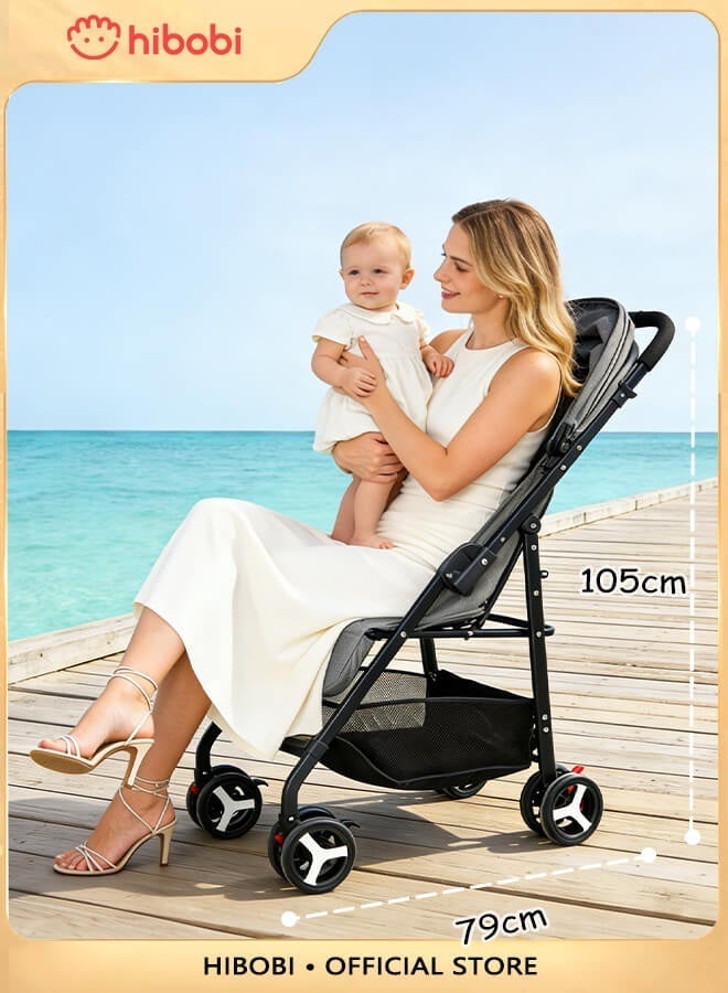 hibobi Two-Way Reversible Stroller with Adjustable Front and Rear Positions, Built-in Dining Tray, Multi-Angle Recline, Sit-or-Lie Design, Foldable Multifunction Baby Stroller - Image 2