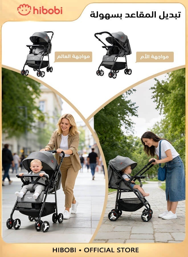 hibobi Two-Way Reversible Stroller with Adjustable Front and Rear Positions, Built-in Dining Tray, Multi-Angle Recline, Sit-or-Lie Design, Foldable Multifunction Baby Stroller - Image 3