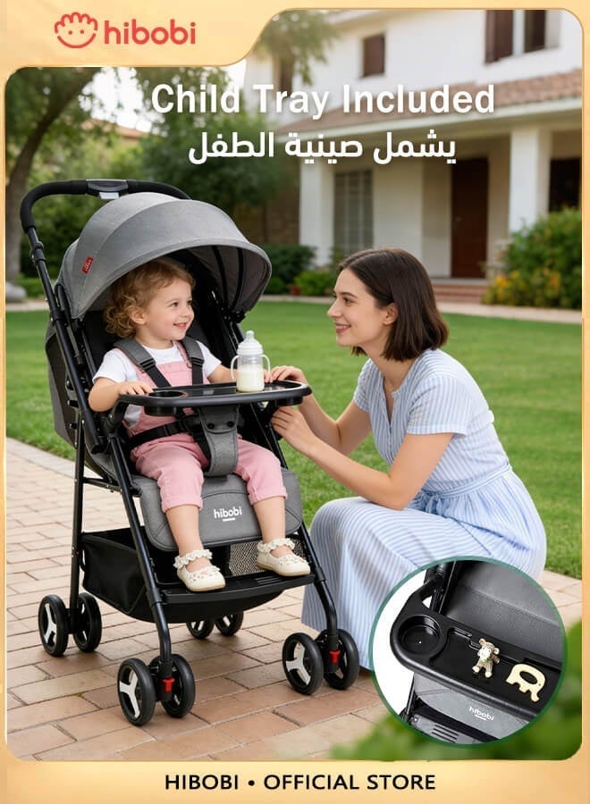 هيبوبي عربة أطفال متعددة الوظائف قابلة للطي باتجاهين، مع وضعية أمامية وخلفية قابلة للتعديل، مزودة بطاولة طعام، زاوية قابلة للتعديل، تصميم يسمح بالجلوس أو الاستلقاء - Image 3