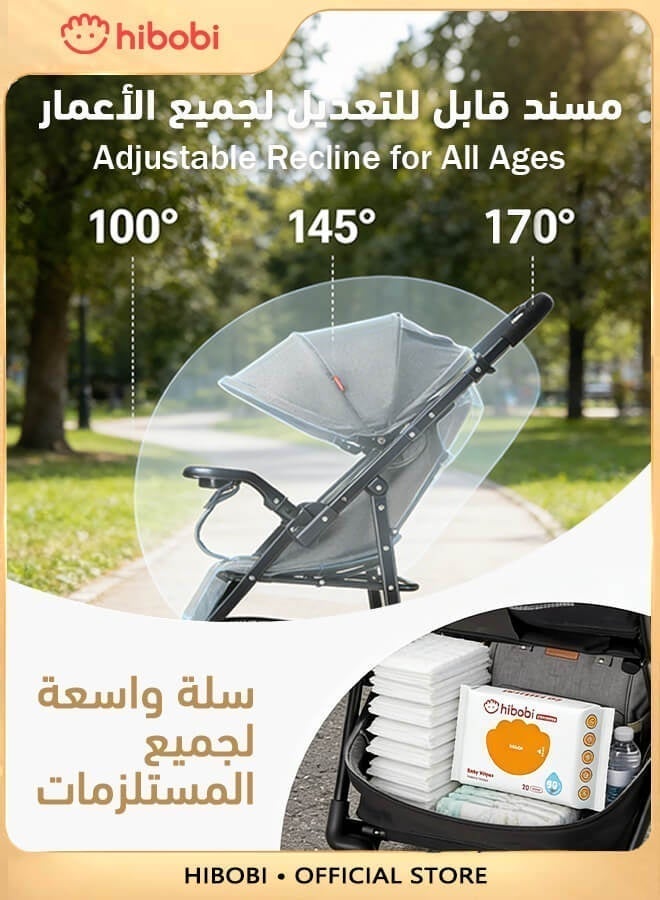 هيبوبي عربة أطفال متعددة الوظائف قابلة للطي باتجاهين، مع وضعية أمامية وخلفية قابلة للتعديل، مزودة بطاولة طعام، زاوية قابلة للتعديل، تصميم يسمح بالجلوس أو الاستلقاء - Image 5