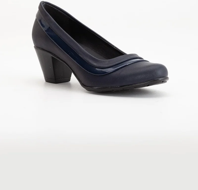 Dilimler Ayakkabı Patent Leather and Leather Ready Sole Navy Blue Women's Daily Classic High Heel Shoes