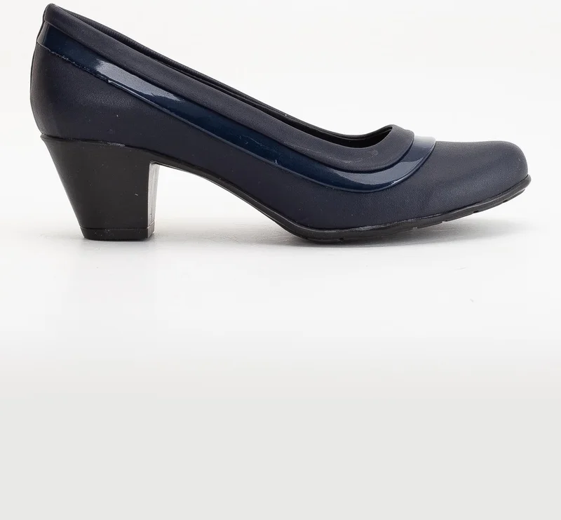 Dilimler Ayakkabı Patent Leather and Leather Ready Sole Navy Blue Women's Daily Classic High Heel Shoes