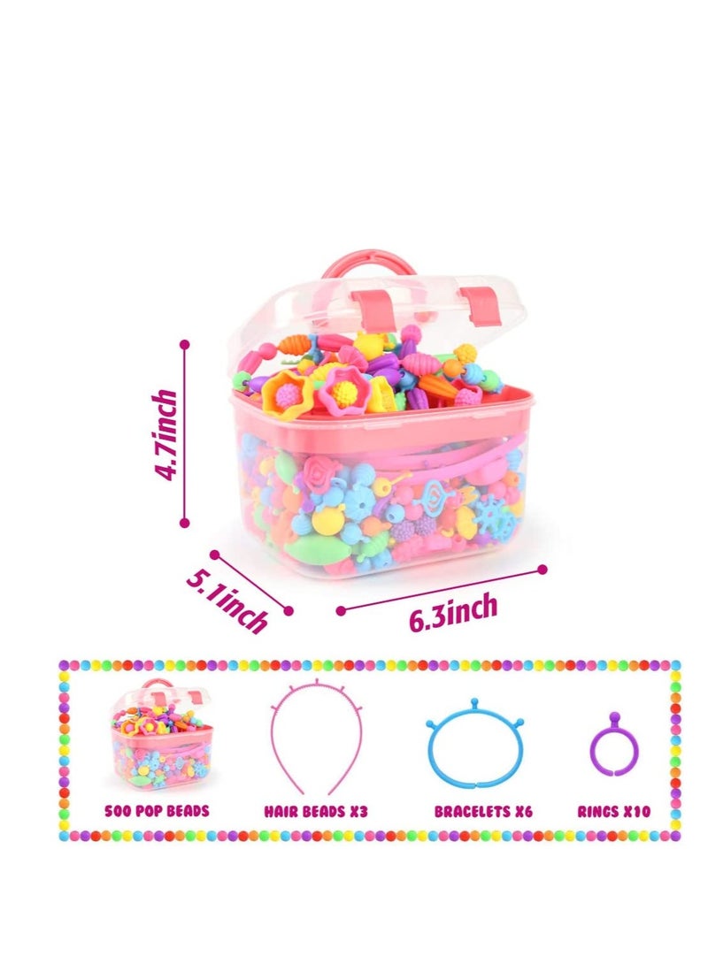 Excefore Pop Beads 500 Pcs DIY Jewelry Making Kit for Kids Stringless Cordless Pop Beads Girls Toys for DIY Bracelets Necklace Hairband and Rings Toy Arts Crafts  Ages 4 - Image 2