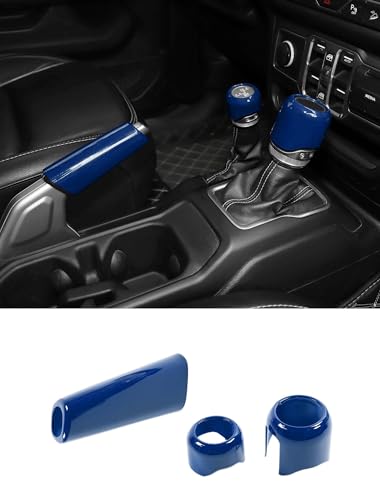 Savadicar Blue Interior Accessories Handbrake Gear Shift Knob Trim Set for 2018Present Jeep Wrangler JL JLU 4XE Gladiator JT Solid Color Interior Decor Upgrade Option 3Piece - Image 1