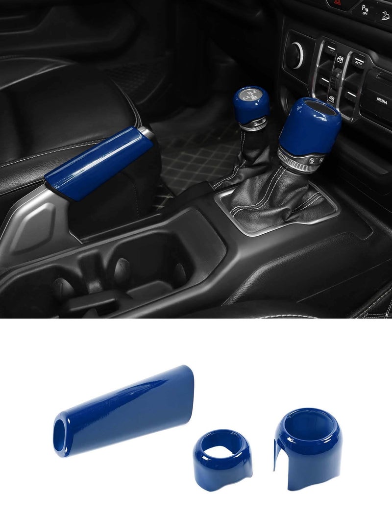 Savadicar Blue Interior Accessories Handbrake Gear Shift Knob Trim Set for 2018Present Jeep Wrangler JL JLU 4XE Gladiator JT Solid Color Interior Decor Upgrade Option 3Piece - Image 2