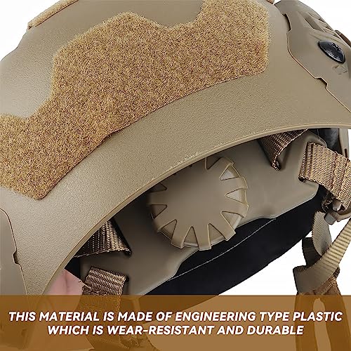 Aoutacc خوذة تكتيكية خفيفة الوزن AOUTACC، خوذة أيرسوفت مدمجة مع قاعدة تركيب NVG، قضبان جانبية محدثة، حزام سماعة رأس مسبق التثبيت وملحقات خوذة أخرى للرياضات الخارجية - تان - Image 3