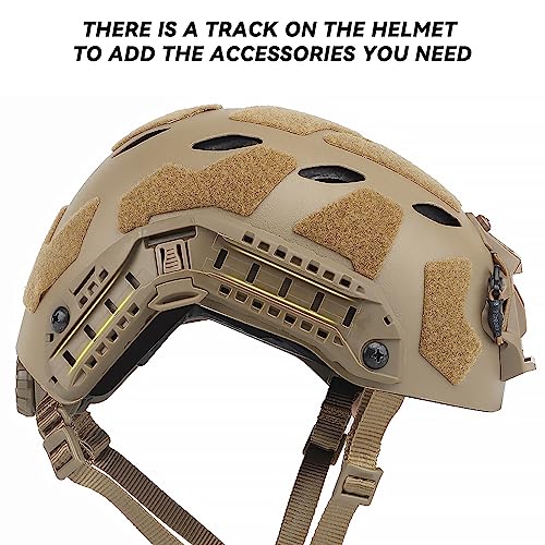 Aoutacc خوذة تكتيكية خفيفة الوزن AOUTACC، خوذة أيرسوفت مدمجة مع قاعدة تركيب NVG، قضبان جانبية محدثة، حزام سماعة رأس مسبق التثبيت وملحقات خوذة أخرى للرياضات الخارجية - تان - Image 5