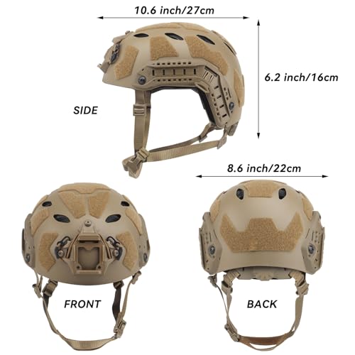 Aoutacc خوذة تكتيكية خفيفة الوزن AOUTACC، خوذة أيرسوفت مدمجة مع قاعدة تركيب NVG، قضبان جانبية محدثة، حزام سماعة رأس مسبق التثبيت وملحقات خوذة أخرى للرياضات الخارجية - تان - Image 2