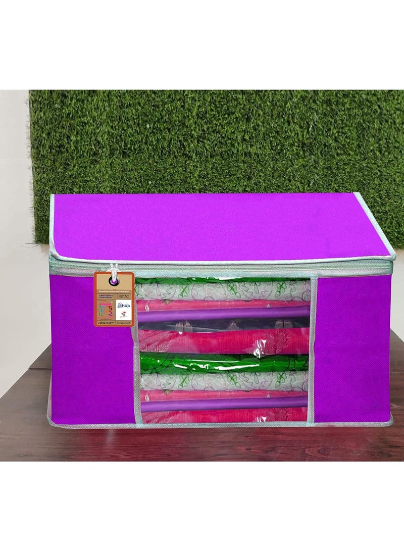 atorakushon® Fabric Purple Saree Cover Wardrobe Cloth organizer for Storage Rack Garment Cover for Clothes Pack of 4 - Image 4