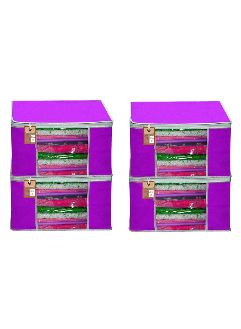 atorakushon® Fabric Purple Saree Cover Wardrobe Cloth organizer for Storage Rack Garment Cover for Clothes Pack of 4 - Image 1
