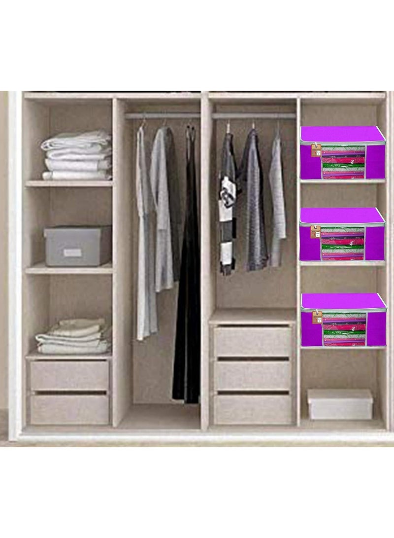atorakushon® Fabric Purple Saree Cover Wardrobe Cloth organizer for Storage Rack Garment Cover for Clothes Pack of 4 - Image 2