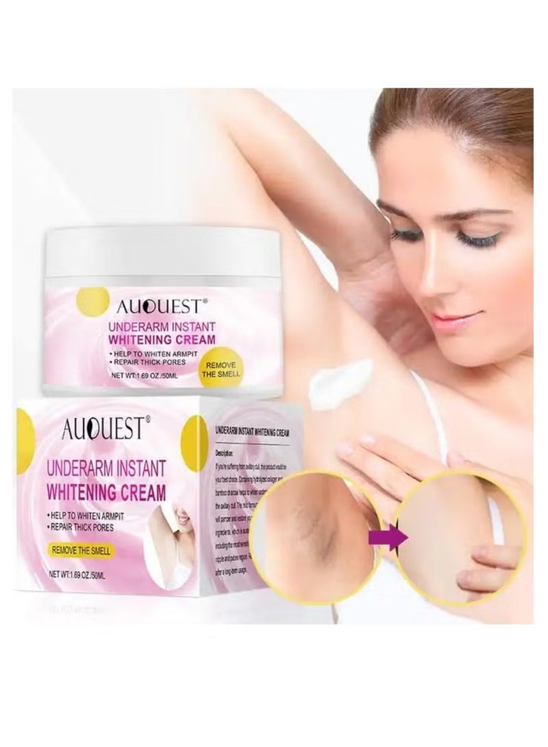 AuQuest 50ML Underarm Instant Whitening Cream Whitening Cream for Women for Dark Armpit Body Face Lightening Cream Intimate Skin Cream for Knees Armpit Elbows Private Areas - Image 2