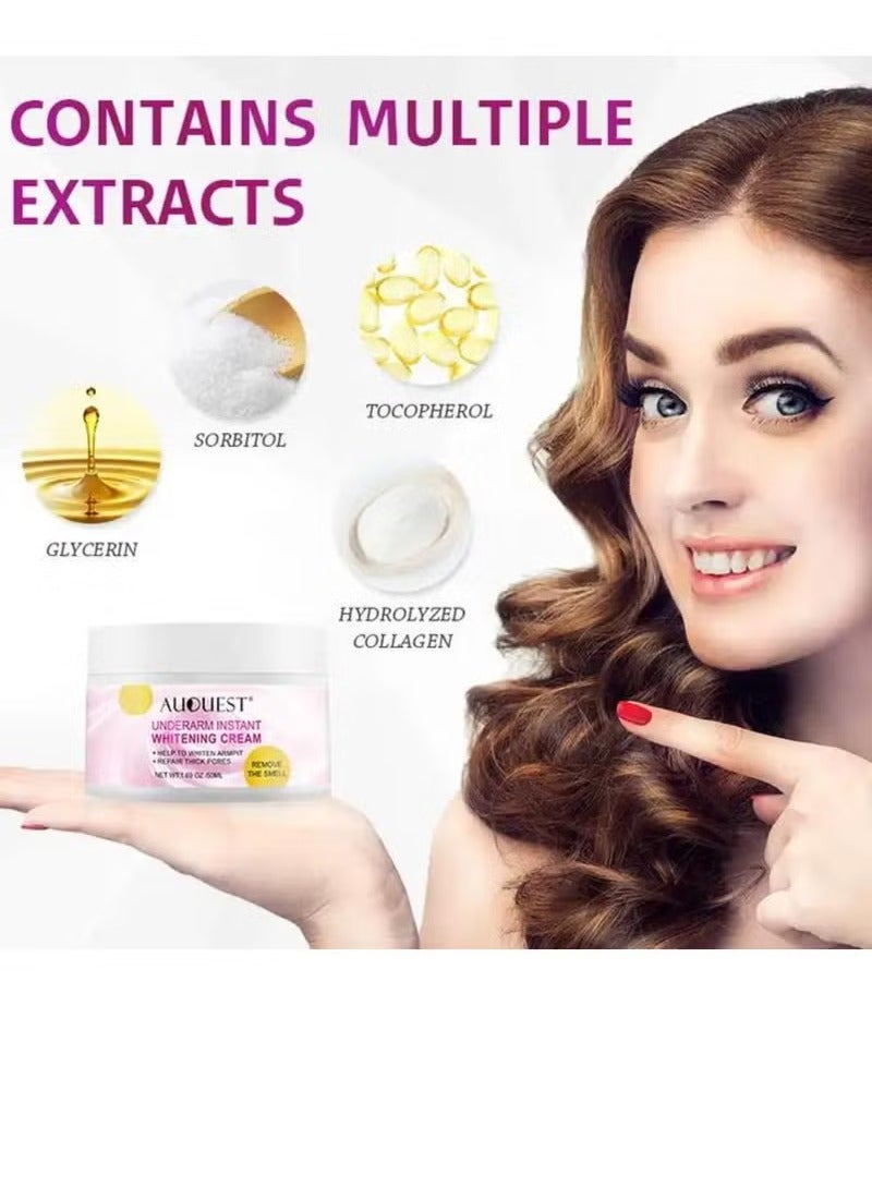 AuQuest 50ML Underarm Instant Whitening Cream Whitening Cream for Women for Dark Armpit Body Face Lightening Cream Intimate Skin Cream for Knees Armpit Elbows Private Areas - Image 5