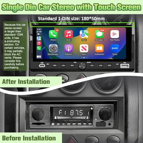Pyniro Universal Single Din Car Stereo with Wireless CarPlay & Android Auto, 6.86" IPS Touch Screen Head Unit with Backup Camera/External Microphone, Car Radio Supports Bluetooth/SWC/FM/USB - Image 2