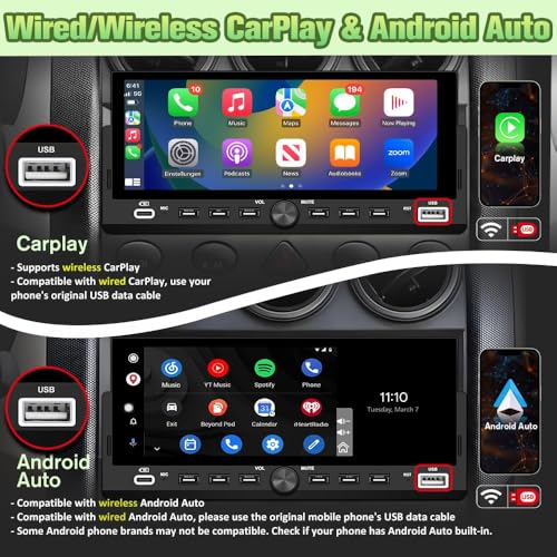 Pyniro Universal Single Din Car Stereo with Wireless CarPlay & Android Auto, 6.86" IPS Touch Screen Head Unit with Backup Camera/External Microphone, Car Radio Supports Bluetooth/SWC/FM/USB - Image 4