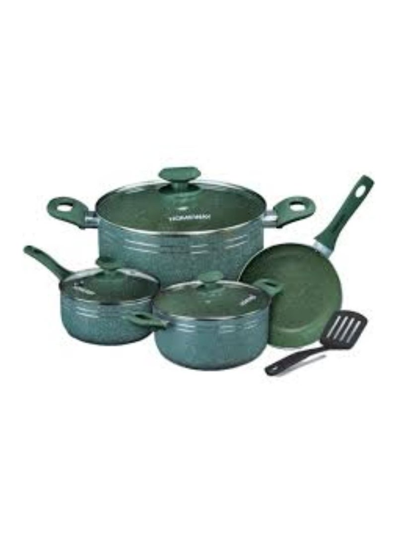 8 PCS Marble Coated Cookware Set, 5 Layer Nonstick Marble Coating, Casseroles with Lids, Saucepan, Fry Pan & Nylon Tools, HW3700, Green/Grey