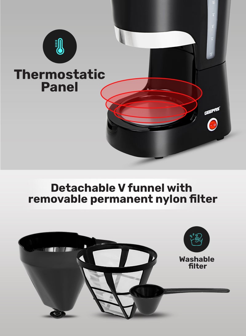GEEPAS Coffee Maker, Filter Coffee Machine, | High Temperature Glass Carafe | Keep Warm & Anti-Drip Function | Reusable Filter | On/ Off Switch with Indicator Light 1.5 L 850 W GCM6103 Black/Clear - Image 4