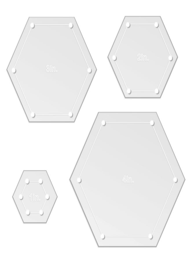 LaserThing Hexagon Quilting Template Set - 4", 3", 2", 1" Sizes with 1/4" Seam Allowance - Durable Acrylic Templates for Quilting, Patchwork, Crafting, & Sewing Projects - Clear Templates for Accuracy - Image 2