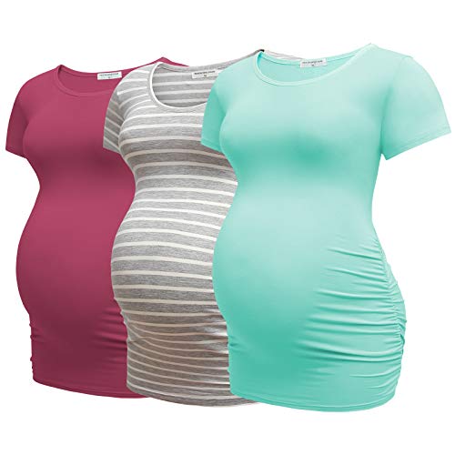 Bearsland Womens Maternity Tshirt 3 Packs Round Neck Short Sleeve Pregnancy Tops - Image 1