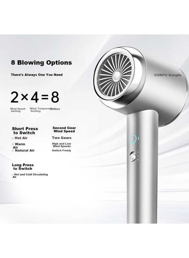 Confu Plasma Hair Dryer B1 Silver - High Power Fast Drying Portable Hair Care For Men And Women, Suitable For Students And Home Use, Birthday And New Year Gift - Image 3