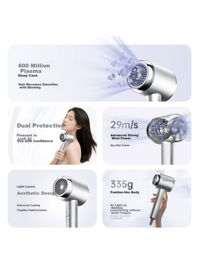 Confu Plasma Hair Dryer B1 Silver - High Power Fast Drying Portable Hair Care For Men And Women, Suitable For Students And Home Use, Birthday And New Year Gift - Image 1