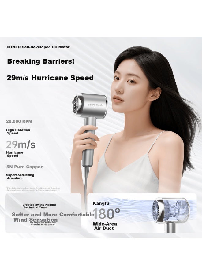 Confu Plasma Hair Dryer B1 Silver - High Power Fast Drying Portable Hair Care For Men And Women, Suitable For Students And Home Use, Birthday And New Year Gift - Image 2
