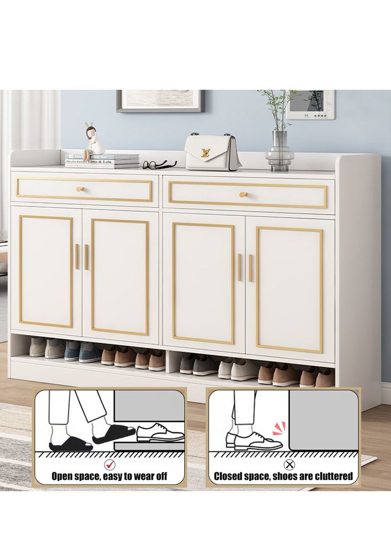 YY-ريشير خزانة أحذية للمدخل مع رف مفتوح، منظم أحذية بطول 120 سم مع أدراج - Image 2