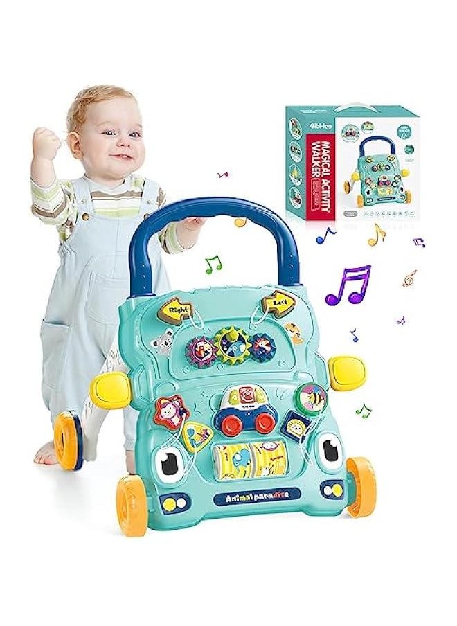 HOOKOR Sit-to-Stand Learning Walker, 2 in 1 Baby Walker, Early Educational Child Activity Center, Multifunctional Removable Play Panel, Baby Music Learning Toy Gift for Infant Boys Girls (Green)  - Image 1