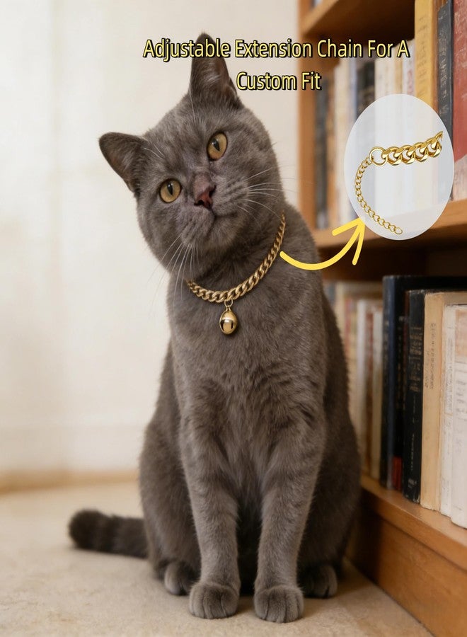 Cwyza Gold Cat Chain Collar with Removable Bell,Adjustable Cuban Link Metal Necklace, Cute Pet Jewelry for Cats & Small Dogs - Image 3