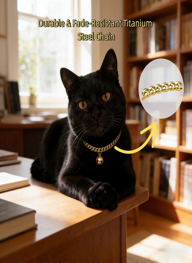 Cwyza Gold Cat Chain Collar with Removable Bell,Adjustable Cuban Link Metal Necklace, Cute Pet Jewelry for Cats & Small Dogs - Image 2