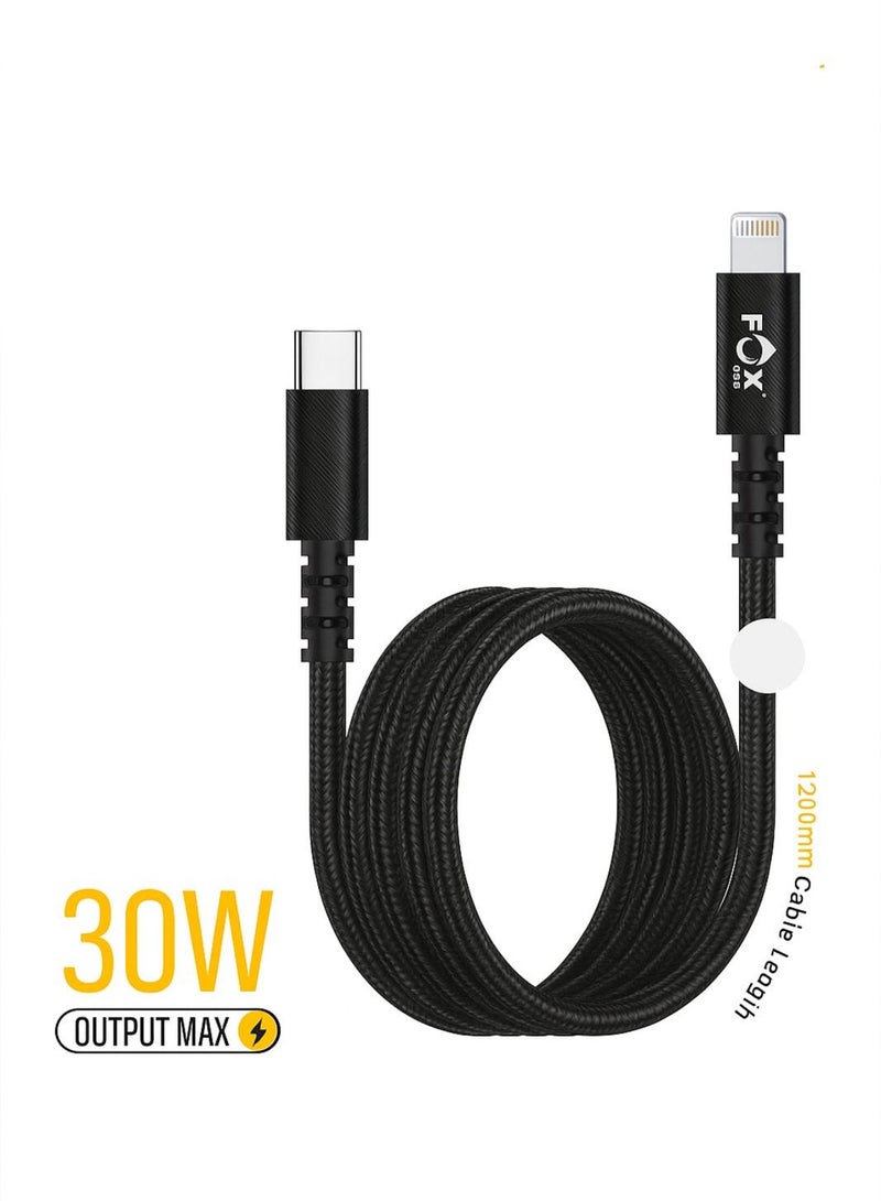 Fox 120cm High Quality High Efficiency Super Fast Charging Cable Supports All iPhone and Android Phones (type-c to IP 30W)