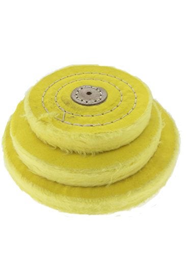 Oscar 3 x Soft Cotton Polishing Buffing Wheel Bench Grinder with Arbor Hole Jewelers Rotary Tools (Yellow, 6, 5, 4 Inch) - Image 1