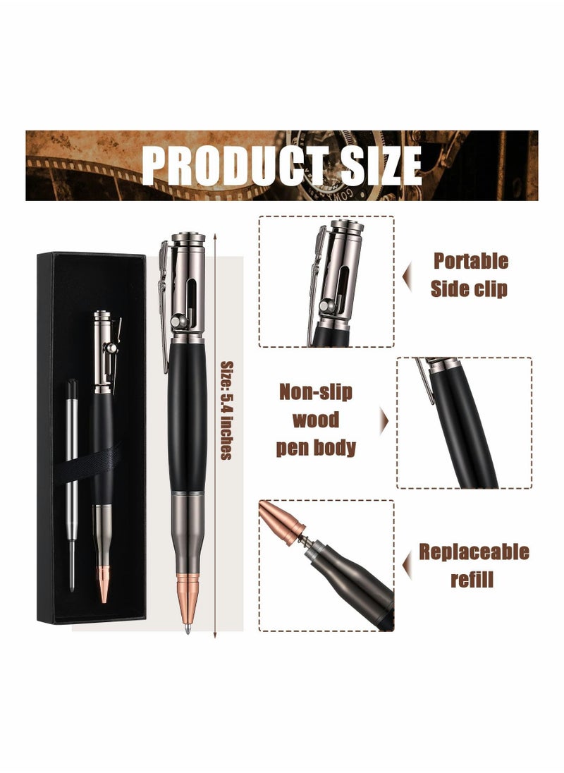 Y&D 2 Pieces Bolt Action Pen Wood Ballpoint Solid Brass Pens Bullet Shaped Metal and Refills with Present Boxes for Father's Day, Valentine, Birthday, Black Ink (Black)  - Image 3