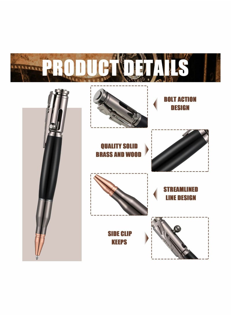Y&D 2 Pieces Bolt Action Pen Wood Ballpoint Solid Brass Pens Bullet Shaped Metal and Refills with Present Boxes for Father's Day, Valentine, Birthday, Black Ink (Black)  - Image 4