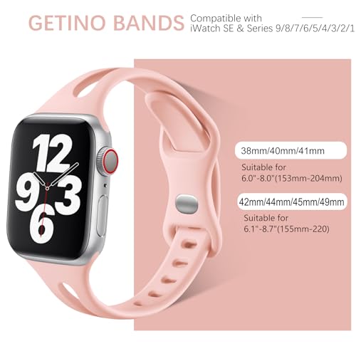 Getino Slim Bands Compatible with Apple Watch Band Series 11 10 9 8 7 6 5 4 3 2 1 SE 38mm 40mm 41mm 42mm Women, Dressy Silicone Skinny Thin Sport iWatch Wristbands,Black/Pink/Smoke Purple/Starlight - Image 3
