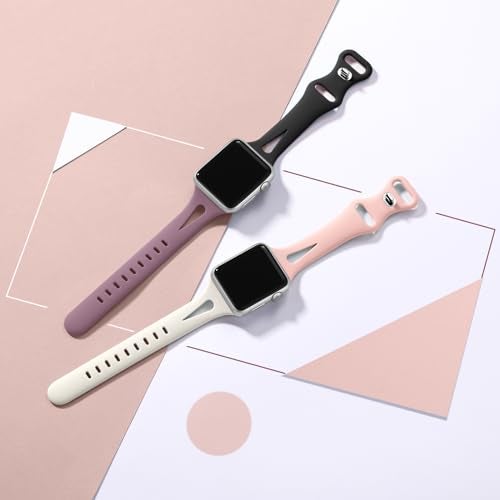 Getino Slim Bands Compatible with Apple Watch Band Series 11 10 9 8 7 6 5 4 3 2 1 SE 38mm 40mm 41mm 42mm Women, Dressy Silicone Skinny Thin Sport iWatch Wristbands,Black/Pink/Smoke Purple/Starlight - Image 2
