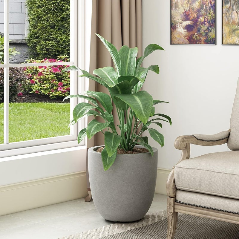 kante AC0050C-80021-2 Lightweight Durable Modern Round Outdoor Planter, 18" x 18" x 17", 17 Inch Tall, Gray - Image 2