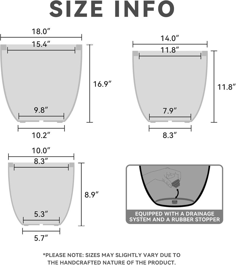 kante AC0050C-80021-2 Lightweight Durable Modern Round Outdoor Planter, 18" x 18" x 17", 17 Inch Tall, Gray - Image 3