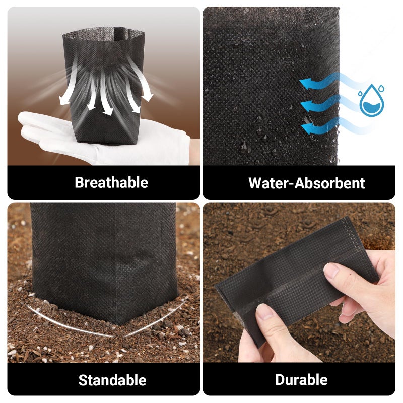 ENPOINT Black Plant Grow Bags for Plants Nursery, Pack of 200 5.5x5.9 Breathable Non-Woven Fabric Grow Bags for Planting Seedling Pots Nursery Pots - Image 2