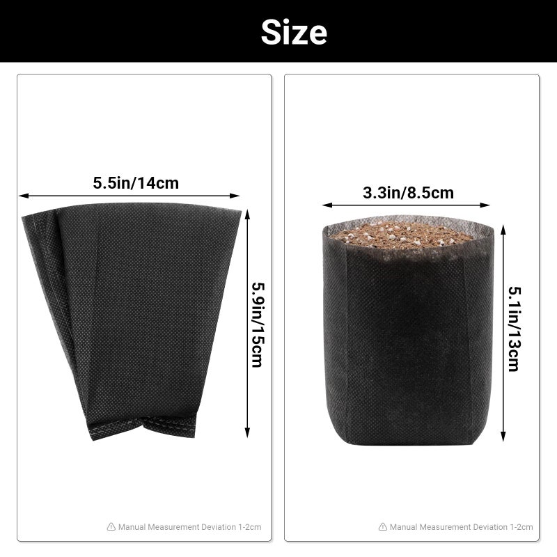 ENPOINT Black Plant Grow Bags for Plants Nursery, Pack of 200 5.5x5.9 Breathable Non-Woven Fabric Grow Bags for Planting Seedling Pots Nursery Pots - Image 4