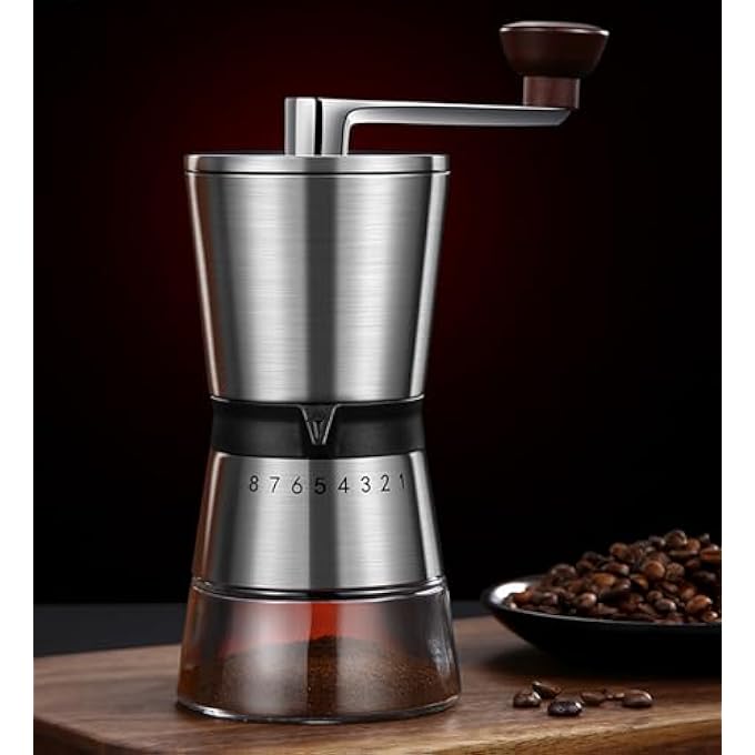 YY-ريشير مطحنة قهوة يدوية محمولة مع إعداد قابل للتعديل، مطحنة قهوة مخروطية عالية الدقة للاستخدام المنزلي والمكتب والتخييم والسفر - Image 1