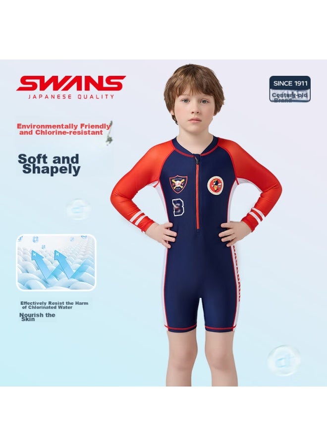 Speed Vision Swans Children's One-piece Swimsuit, Long-sleeve Surfing Suit, Comfortable And Breathable, For Boys, Swimming, 251 Navy Blue, Size 130 - Image 3