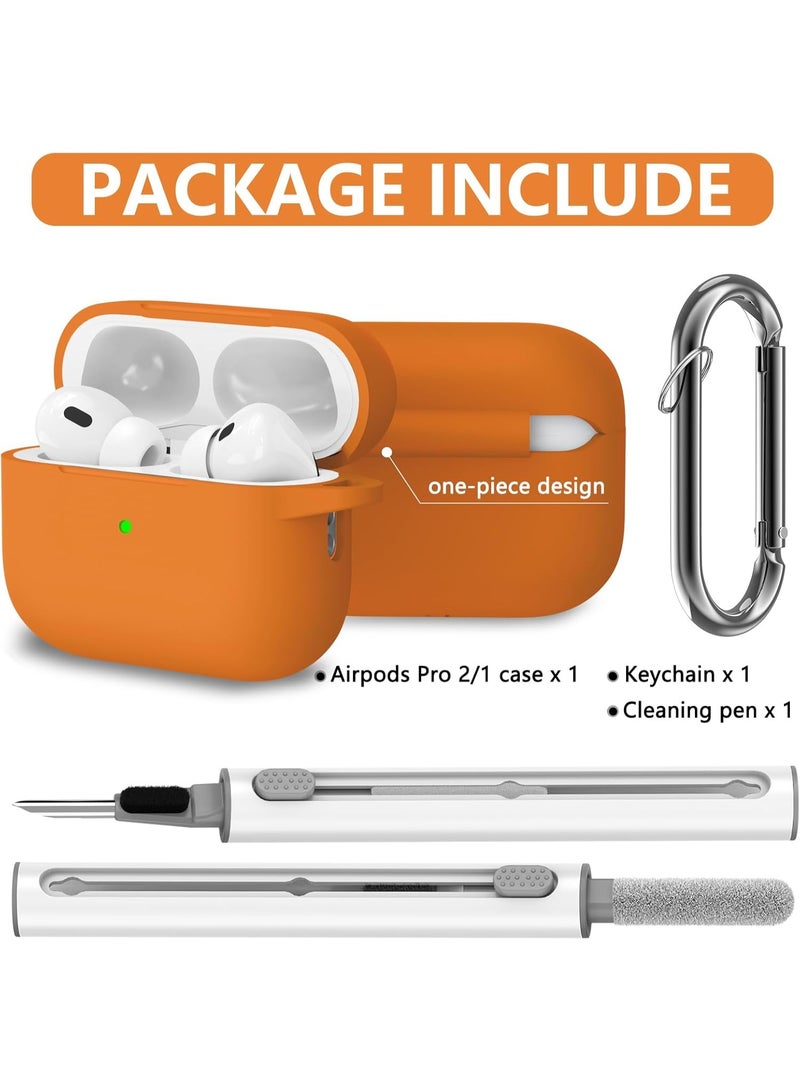 SJet Soft Silicone Protective Case Cover for AirPods Pro 3 2025 with Cleaner Kit and Keychain(Orange) - Image 2
