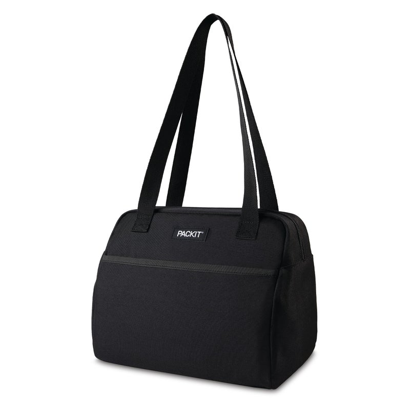 PackIt® Freezable Hampton Lunch Bag, Black, Built with EcoFreeze® Technology, Collapsible, Reusable, Zip Closure with Front Pocket and Shoulder Straps, Designed for Fresh Office Lunches - Image 2