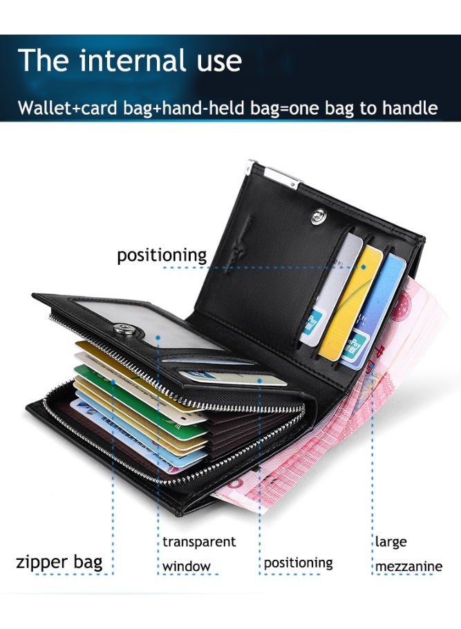 WilliamPOLO multi slot men's short zipper leather bank card bag youth wallet wallet - Image 5