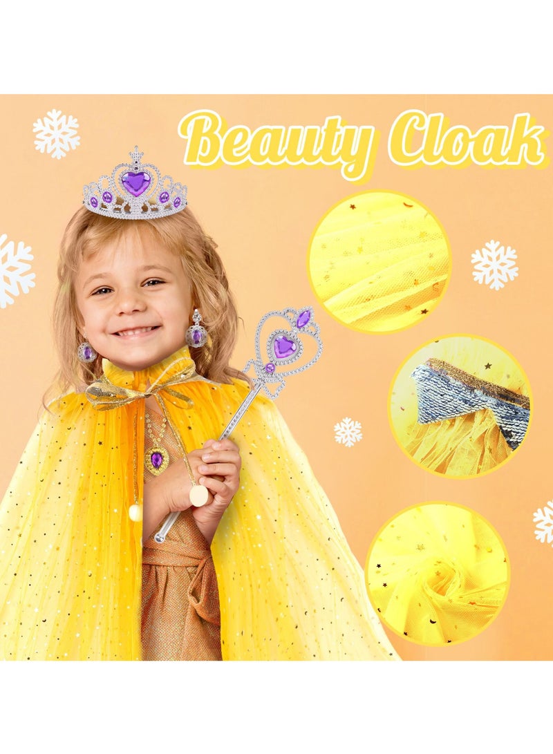 7-PCS Princess Cape Set,Girls Princess Cloak with Crown Accessories,Wand for Little Girls Dress up,Fun Gift Boxes（Blue） - Image 3